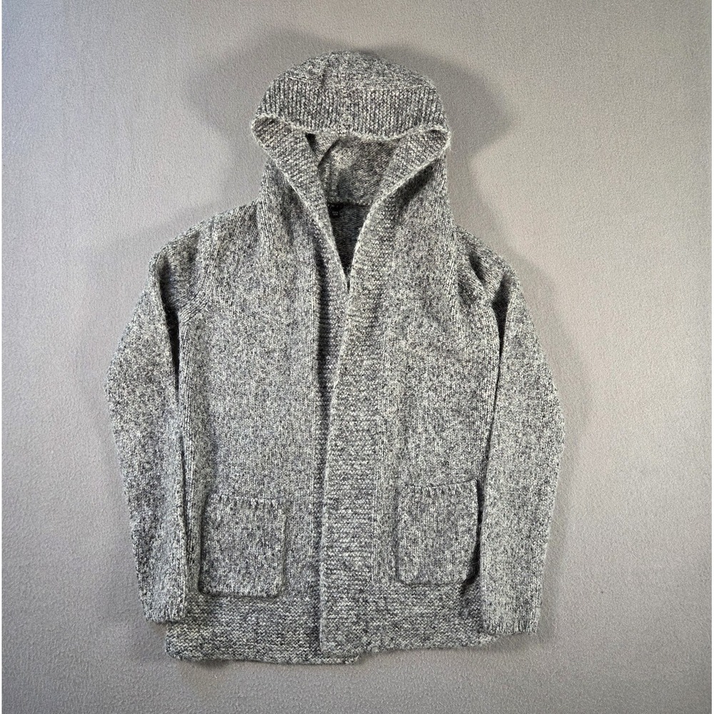 Theory Sweater Womens Small Grey Merino Wool Alpaca Chunky Knit Open Hooded